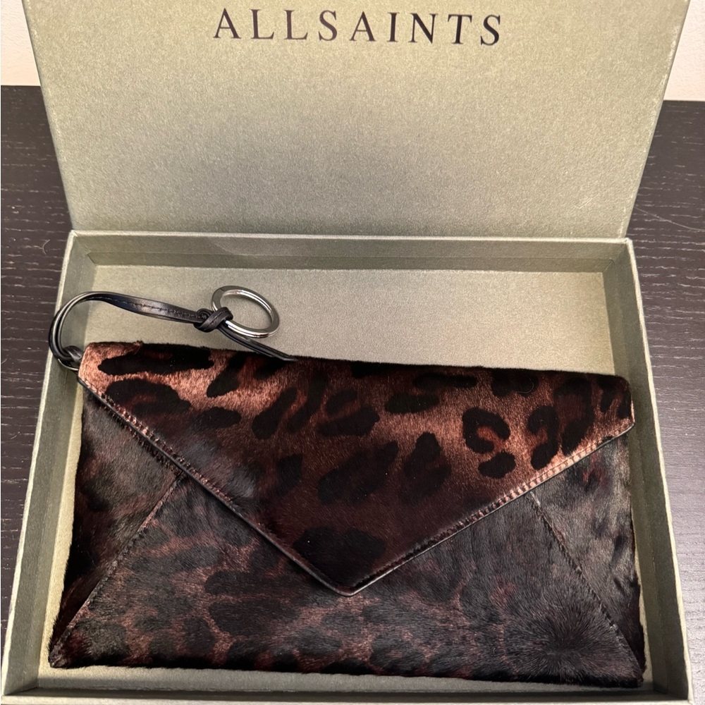 AllSaints - Kita Envelope Clutch - leopard pony hair